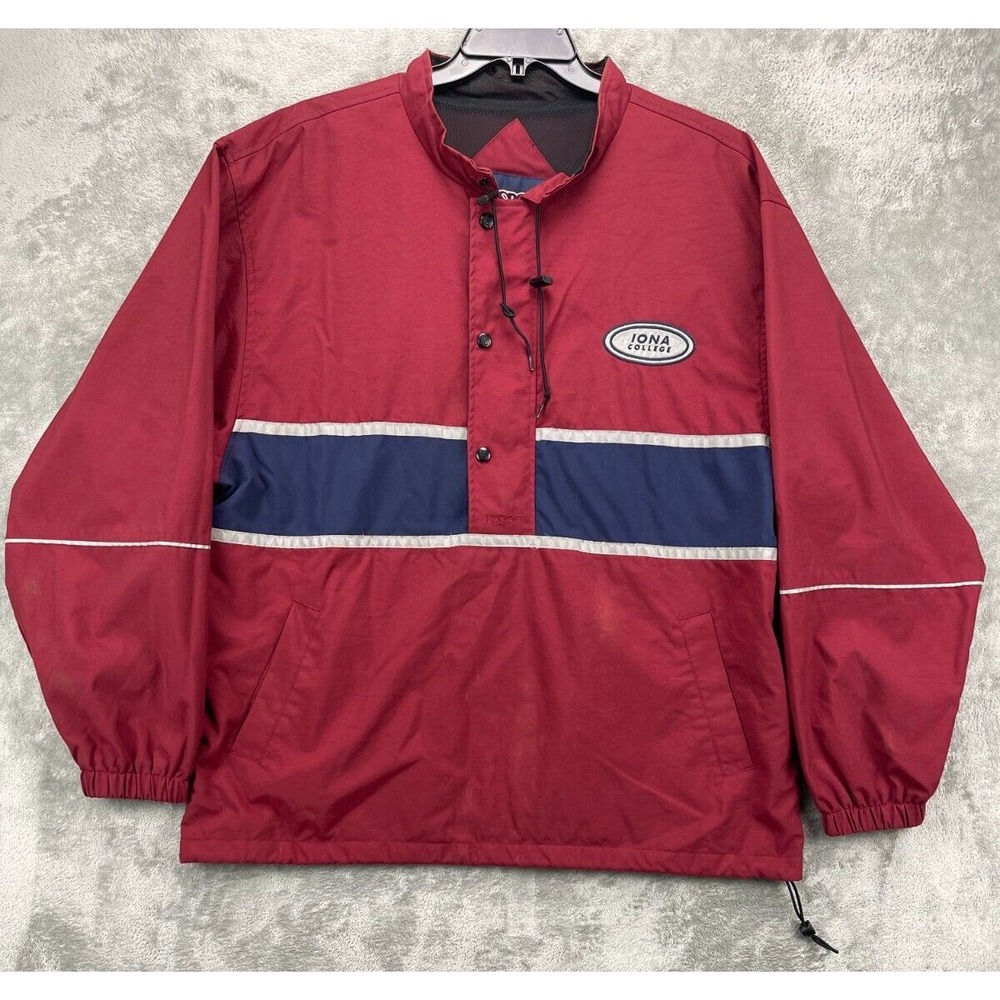 VTG Jansport Men's Jacket Iona College XL Red Blue 1/2 Zip Windbreaker Pockets
